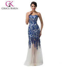 Grace Karin Sexy Strapless Sweetheart Azul Vestido de noiva com renda longa CL6043-4